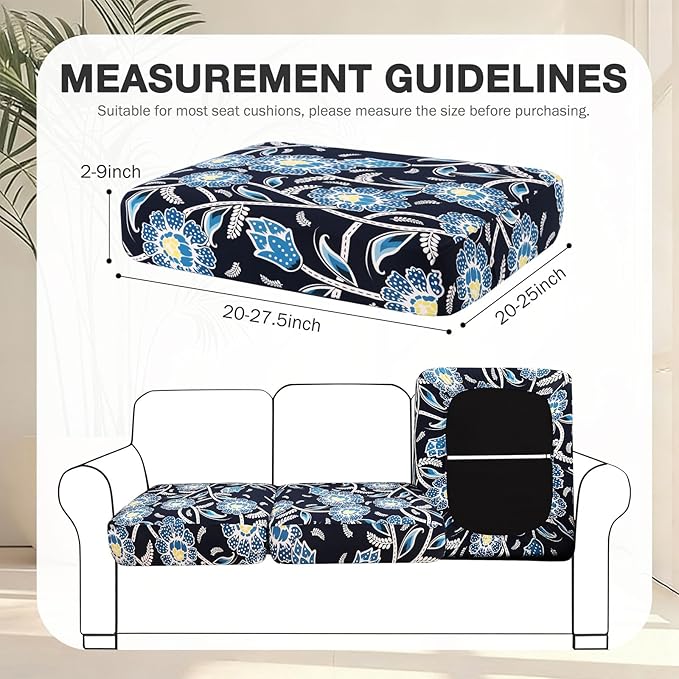 Outdoor Cushion Covers, 8-Piece Bluebell Stretch Set for Patio Chairs