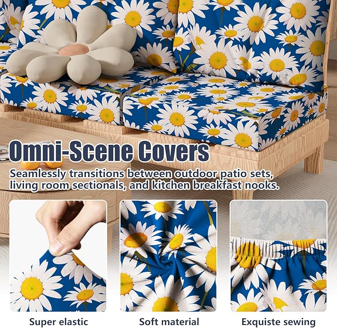 Cushion Covers 8 Pack Stretch-Fit Daisy Flower Patio Chair Covers