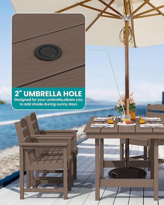 SERWALL 7-Piece Patio Dining Table Sets, Outdoor HDPE Dining Furniture Set - Image 2