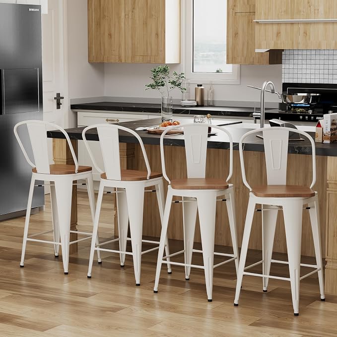 Alunaune 24" Swivel Metal Bar Stools Set of 4 High Back Counter Height - Image 4