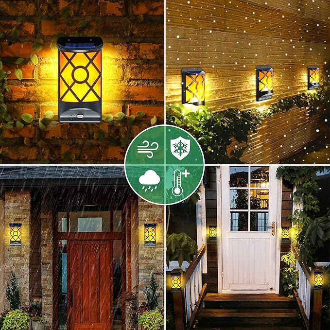 Wall Lights - Black Solar Flame Lantern with Dancing LED Effect
