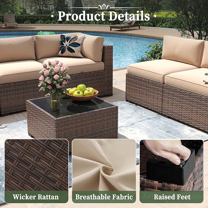 Aoxun 7 Piece Patio Furniture Set Wicker Rattan Patio Conversation Set Outdoor - Image 4