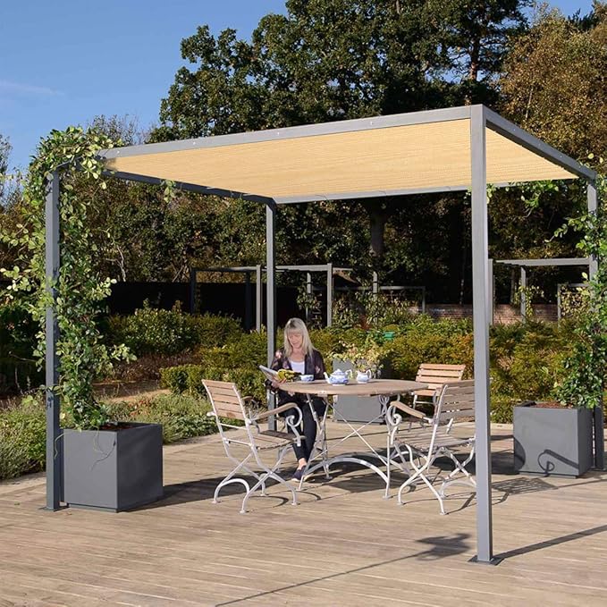 Eden's Decor Straight Flat-Edged Sun Shade Sail Rectangular 5' x 8' Beige - Image 6