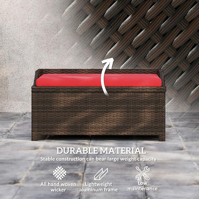 Outsunny 34 Gallon Outdoor Wicker Storage Bench Deck Box, PE Rattan Patio - Image 6