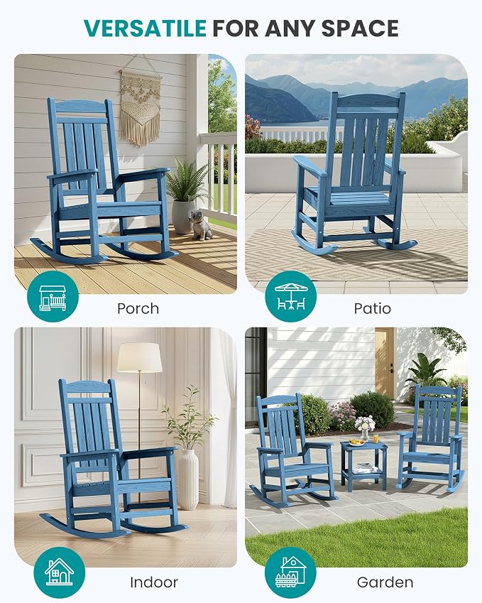 SERWALL Rocking Chairs Set of 4, HDPE Outdoor Rocking Chair, All-Weather Porch - Image 9