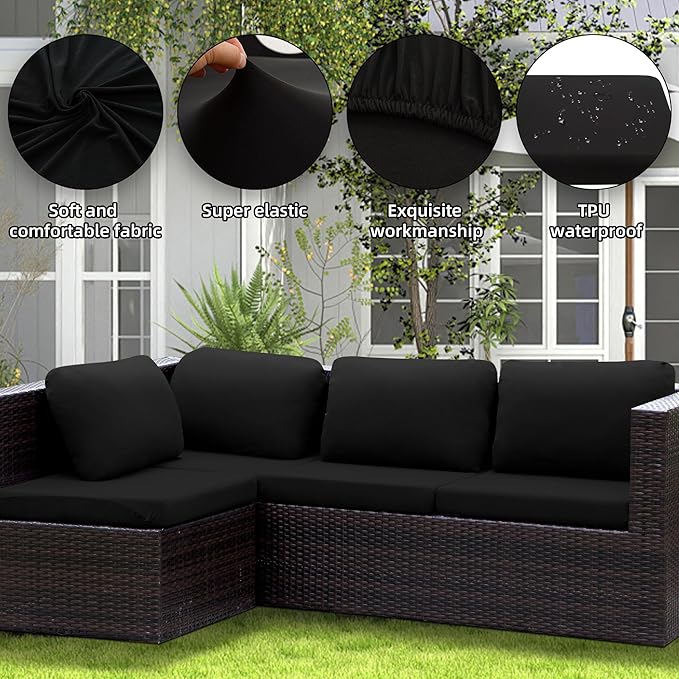 Cushion Covers Stretch Outdoor Patio Slipcover Set, Black Navy Red