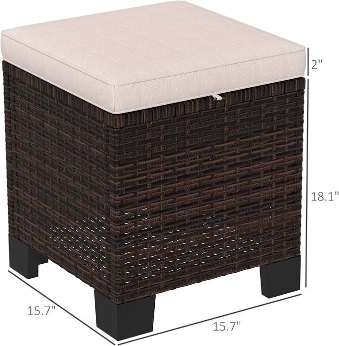 Outsunny 2 Pieces Outdoor Patio Ottomans, All Weather Wicker Outdoor Footstools - Image 3