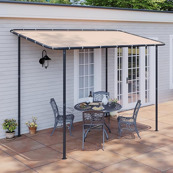 Lean-To Gazebo 10x6 ft Khaki Sloped Roof Pergola, UPF50+ Shade