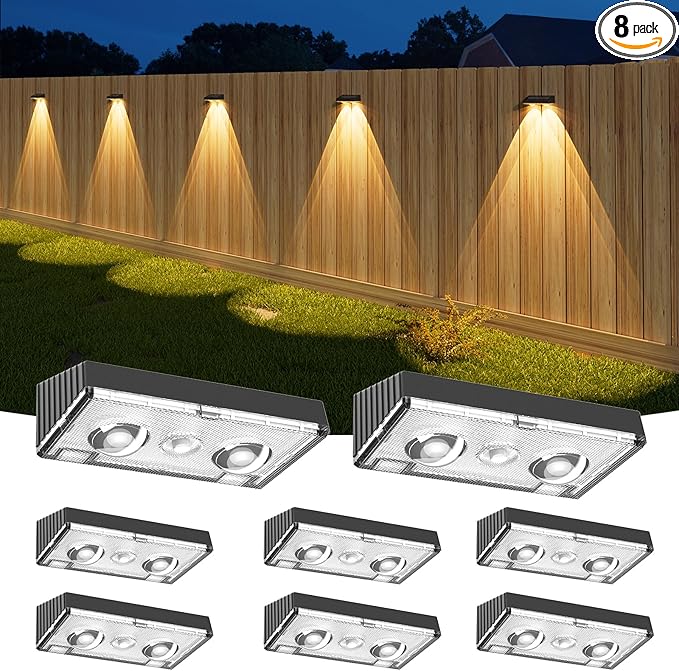NIORSUN Solar Fence Lights, 8 Pack Deck Light, Led Lights Warm White Outdoor by NIORSUN