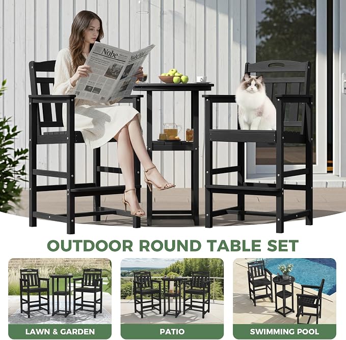 Outdoor Patio Tall Adirondack Bar Chairs Set of 2, All-Weather HDPE Bar Height - Image 7