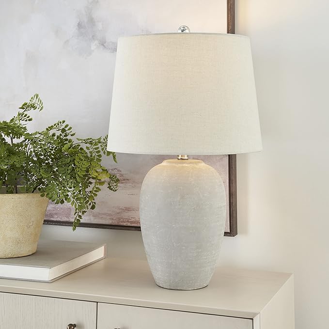 Table Lamp with Distressed Grey Ceramic Base and Grey Shade