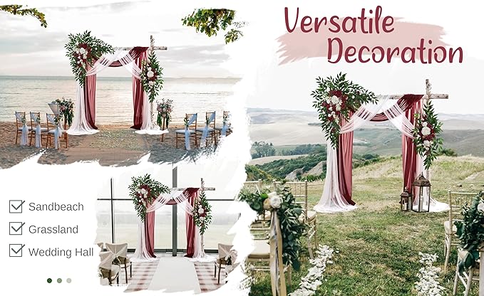 Artificial Flowers Marsala Silk Rose Wedding Arch Kit with Drapes