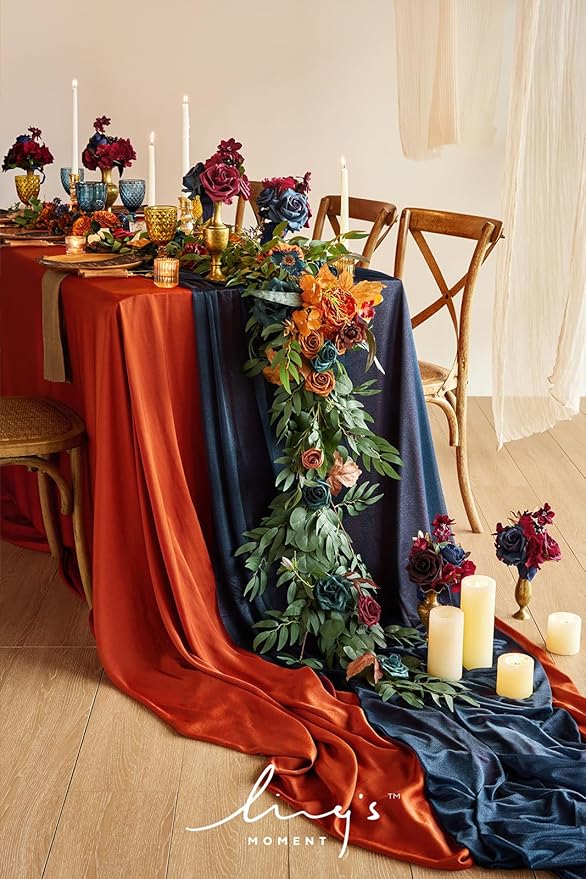 Artificial Flower Garland 6 Ft Dark Teal and Burnt Orange Eucalyptus