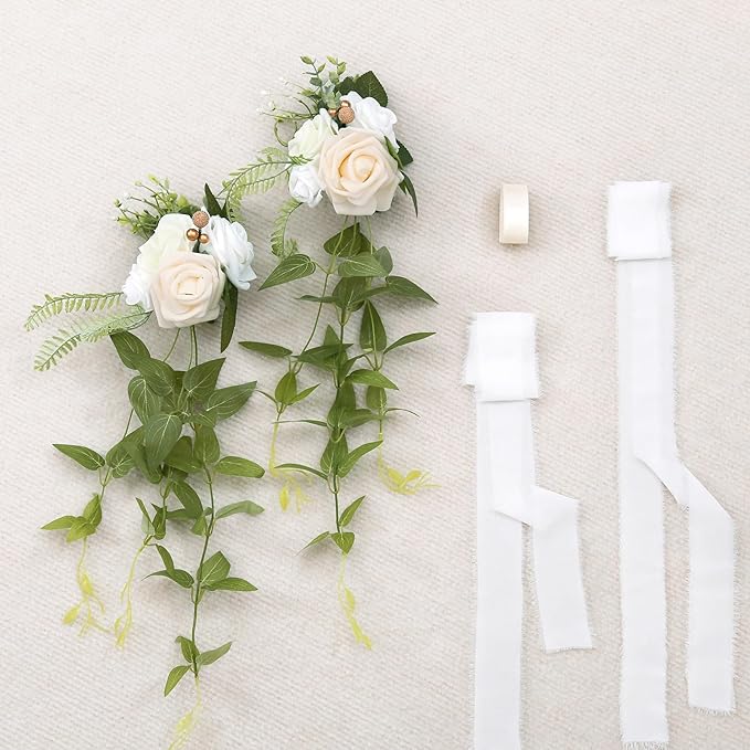Artificial Rose Pew Flowers, Set of 10, White Wedding Aisle Chair Decor