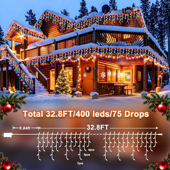 String Lights, 400 LED Outdoor Christmas Lights, 33 ft Multicolor