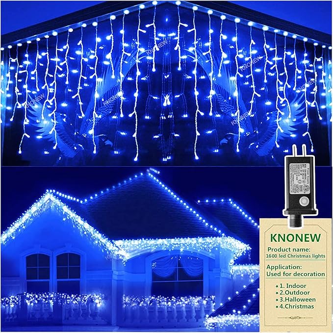 String Lights 164 FT 1600 LED Blue Outdoor Christmas Light Set
