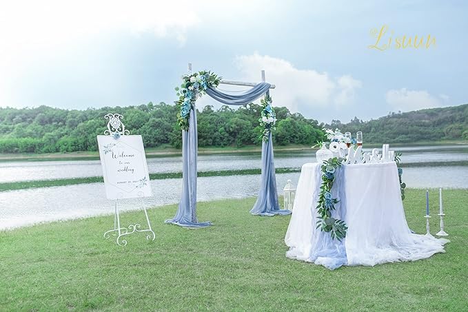 Artificial Flowers Wedding Arch Swag, Grey Blue Faux Silk Decor