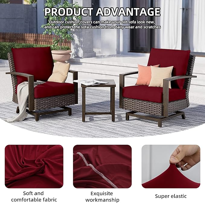 Cushion Covers, Stretch Fit 8-Pack for 20-27 Inch Patio Cushions in Claret