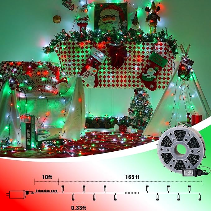 String Lights 165 ft with 500 LEDs, Red, Indoor and Outdoor Use
