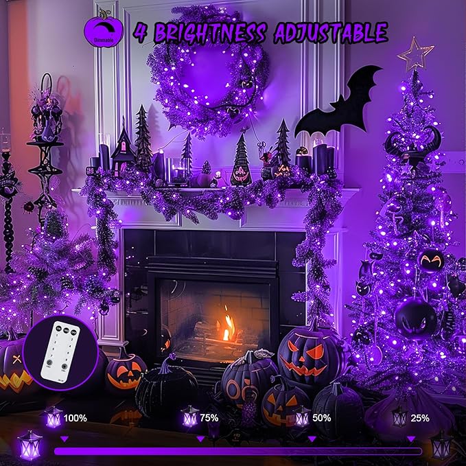 String Lights, 168 ft Purple Halloween with 600 LEDs and Remote