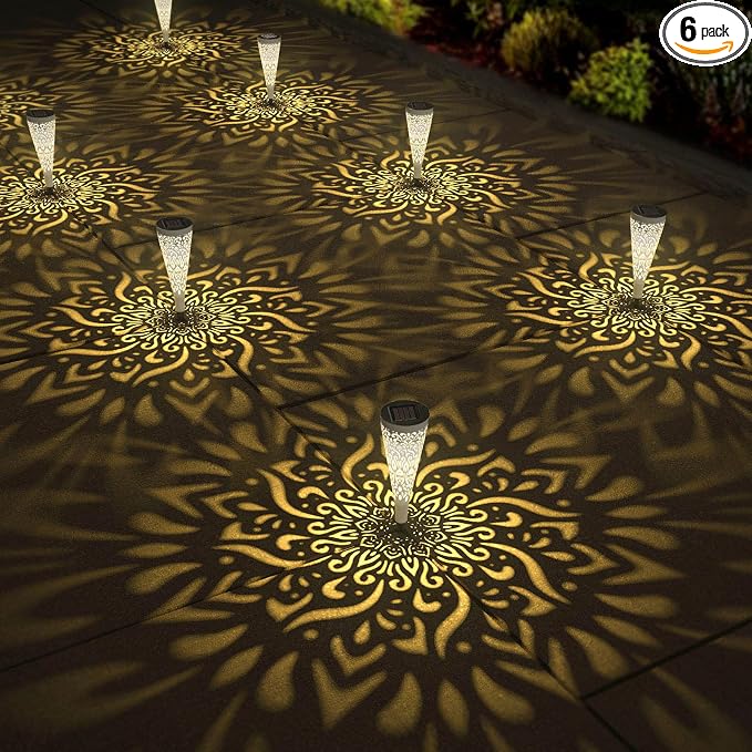 6 Pack Solar Lights Outdoor Garden Decorative Mandala Solar Garden Lights by gardencave