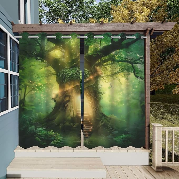 Outdoor Curtains Waterproof Green Polyester 2-Panel Set 36 x 84 Inch