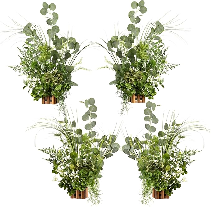 Artificial Flower Arrangements 4 Pack, 17.5 Inch Tall Wedding Table Decor