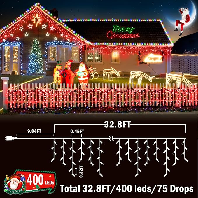 String Lights, 400 LED, 33 ft Red Outdoor Christmas Decor, 8 Modes