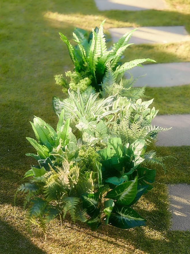 Artificial Greenery Plants Set, 14 Pieces, 11 Varieties, UV-Resistant Outdoor
