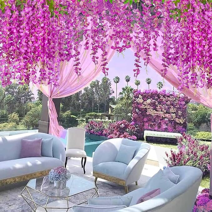 Artificial Flowers: 24 Purple Wisteria Vines, 3.75 Ft Each