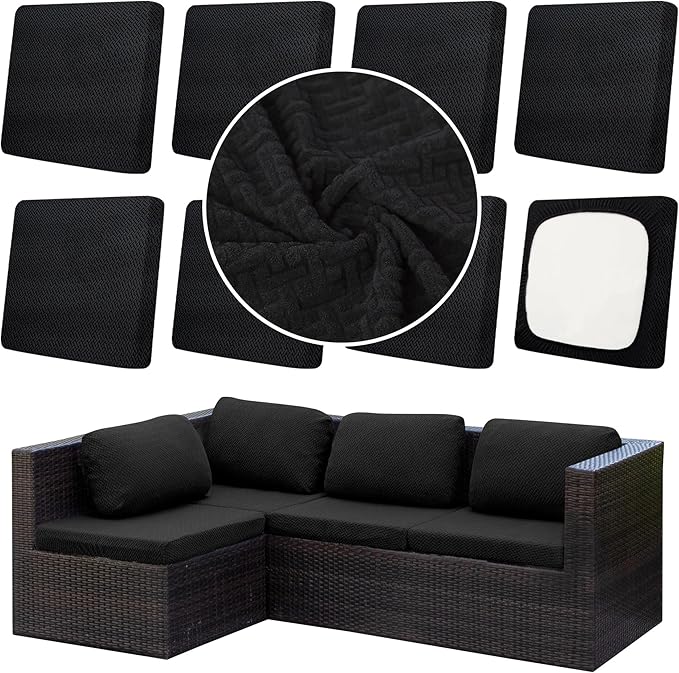 Cushion Covers, 8 Piece Black Outdoor Set, Water-Repellent Polyester Blend