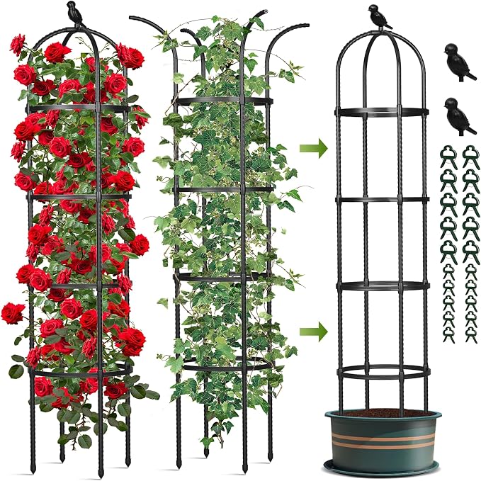 Garden Obelisk Trellis for Climbing Plants Outdoor, 6.2 FT Tomato Cage by CLFUN