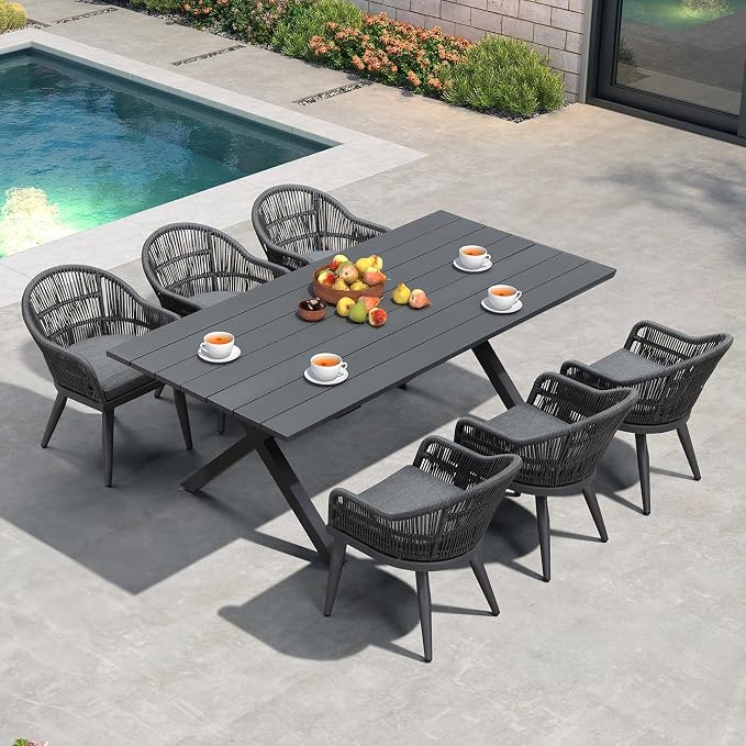 PURPLE LEAF 7 Pieces Longer Patio Dining Set by PURPLELEAF