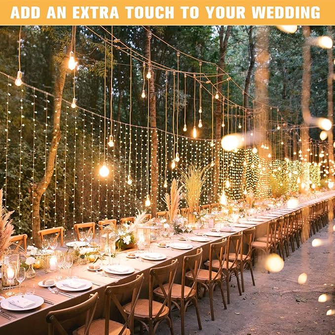 Indoor String Lights, 600 LED Warm White Curtain Lights with Remote