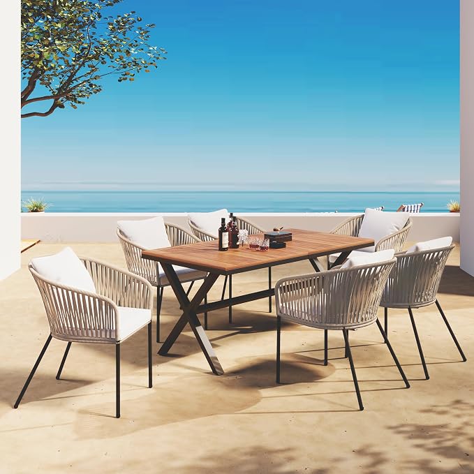 Merax 7 Pieces Patio Dining Table and Chairs, All-Weather Outdoor Furniture Set by Merax