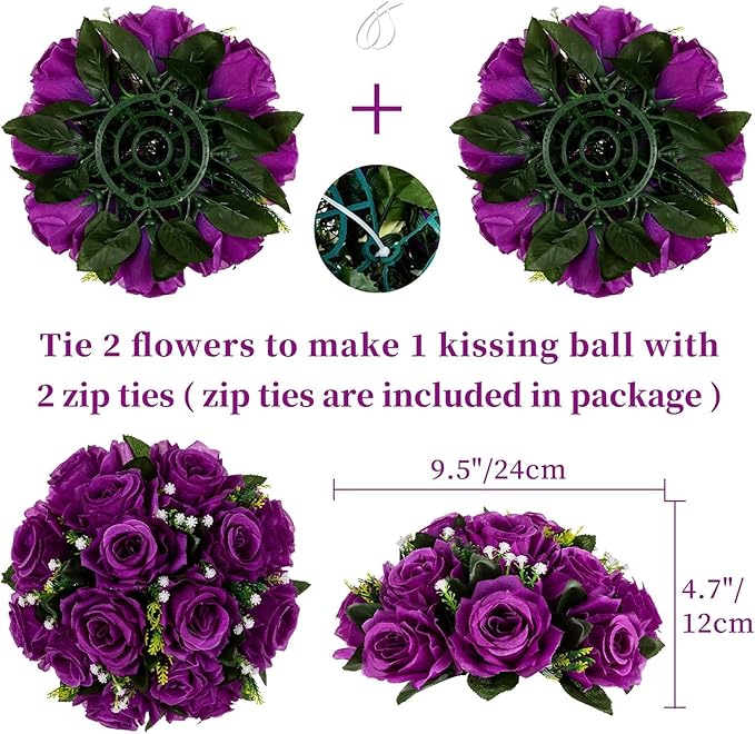 Artificial Flower Balls, 6 Pcs Purple Silk Rose Centerpieces