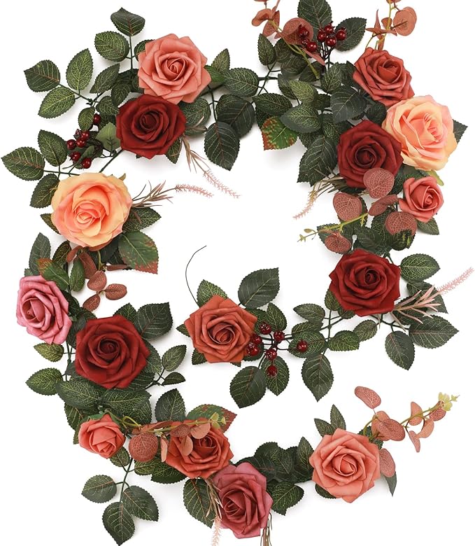 Artificial Rose Garland, 60-Inch Foam Floral Vine with Greenery
