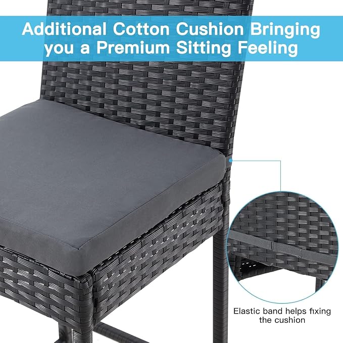 ECOTOUGE Outdoor Bar Stools Set of 4, Wicker Woven Patio Stools & Patio Bar - Image 5