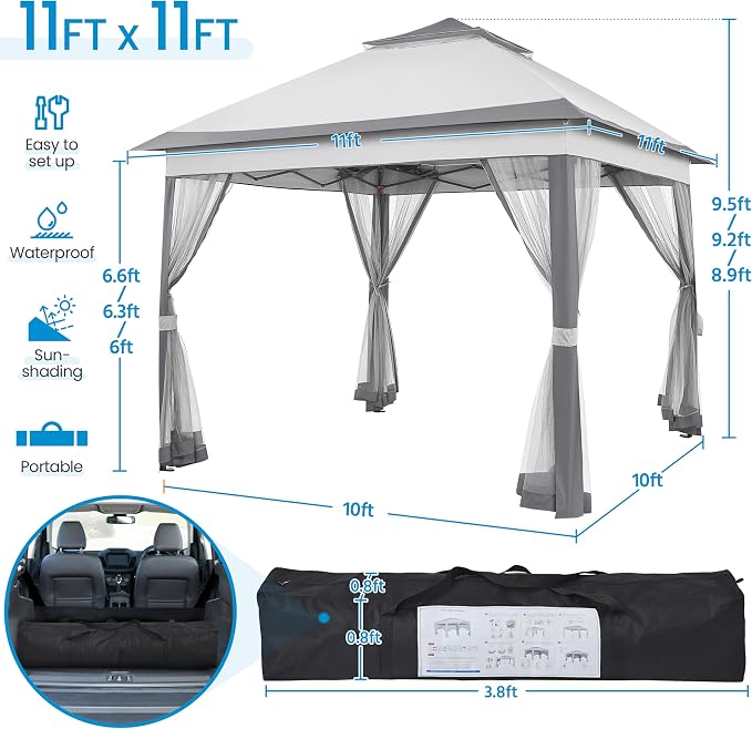 Yaheetech 11x11 Pop Up Gazebo Outdoor Canopy Shelter, Instant Patio Gazebo Sun - Image 3