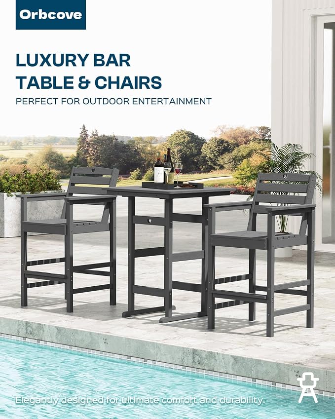 Patio Bar Table, Adirondack Chairs and Table 2 Pieces Set, Bar Height Chairs - Image 6
