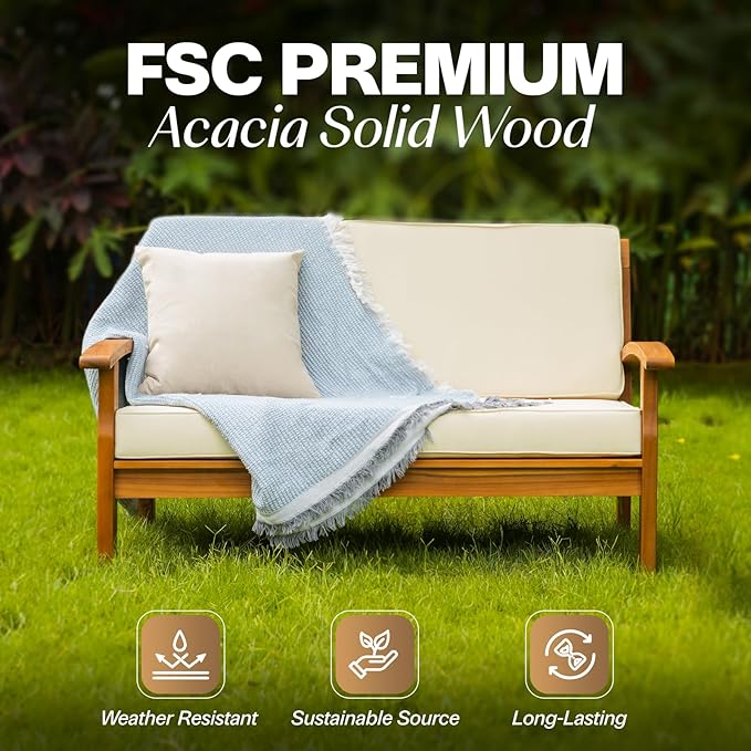 Idzo Laurent 700lbs Capacity Acacia Outdoor Loveseat, FSC Certified 2 Seater - Image 4