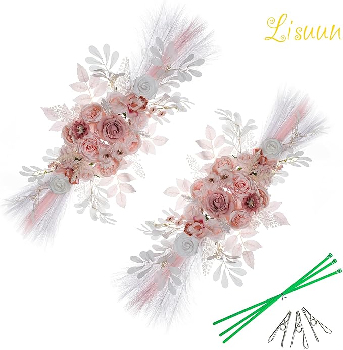 Artificial Flowers for Wedding Arch, Salmon Pink Silk Swag Set