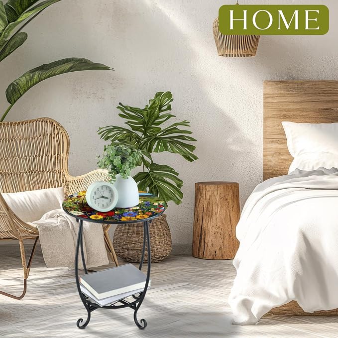 Outdoor Side Table Round Small Mosaic Patio Accent Indoor End Plant Coffee Tea - Image 6