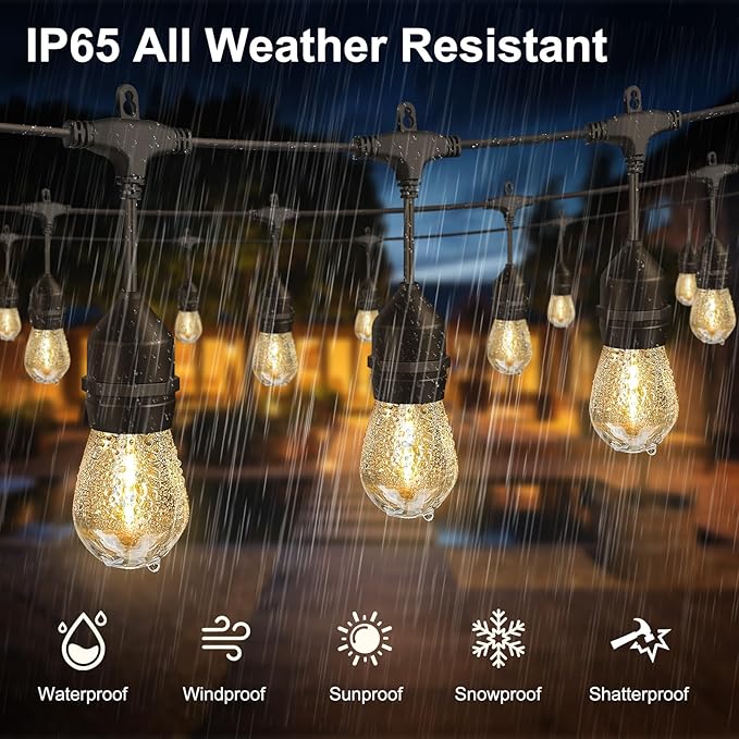 String Lights 50 FT Black Cord, Warm Yellow LED with Remote