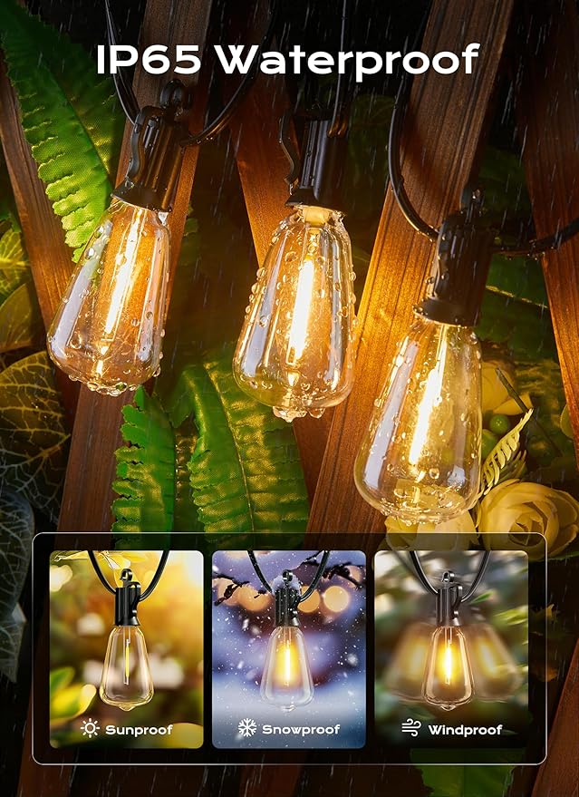 String Lights, 100ft Warm White Outdoor Patio Lights with 32 Shatterproof Bulbs