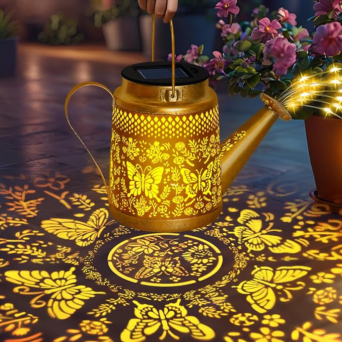 Solar Watering Can Lights Outdoor Garden Decor, Large Butterfly Hanging Lantern - Image 8