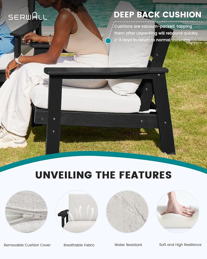 SERWALL HDPE Outdoor Couch Set of 2, All-Weather Wood-Like Patio Furniture Set - Image 2