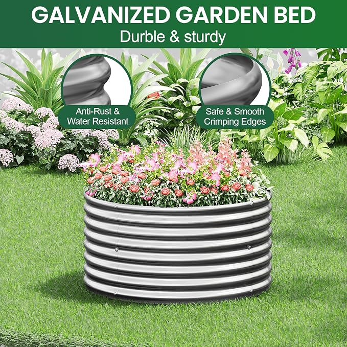 4 Pack Round Galvanized Raised Garden Bed Outdoor, Metal Garden Bed - Image 5