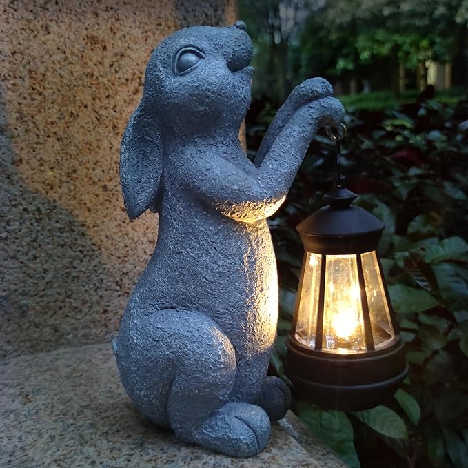 Rabbit Solar Garden Statues, Resin Rabbit Figurine Decorations - Image 6