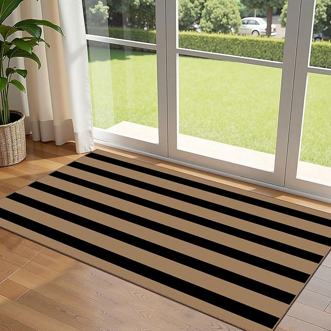 Outdoor Rug Striped Door Mat with Non-Slip Backing, 2 x 4 Ft